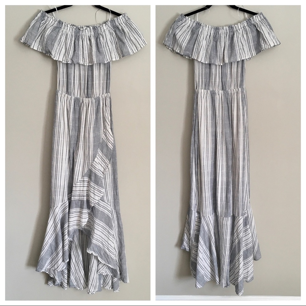 Express White & Black striped ruffle maxi dress XS - Picture 2 of 7